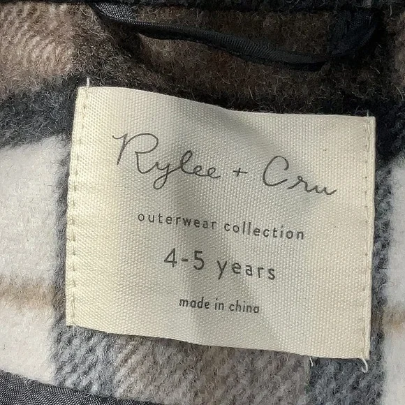 Rylee + Cru Kids' Plaid Outerwear in Black, White, and Brown - Picture 3 of 3